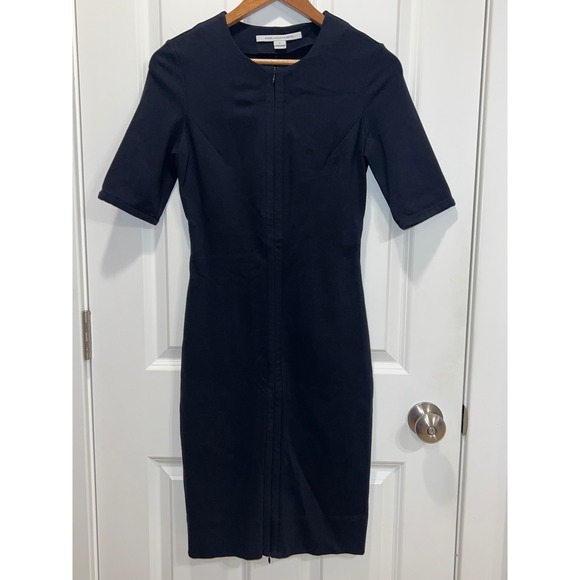 Diane Von Furstenberg Dresses & Skirts - Diane von Furstenberg Saturn Navy Blue Full Front Zip Sheath Dress Size 4